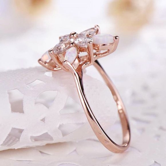 💎 Sweet Super Dainty Flower Opal Gemstone CZ Rose Gold Ring for Women,VIP539 main image 1